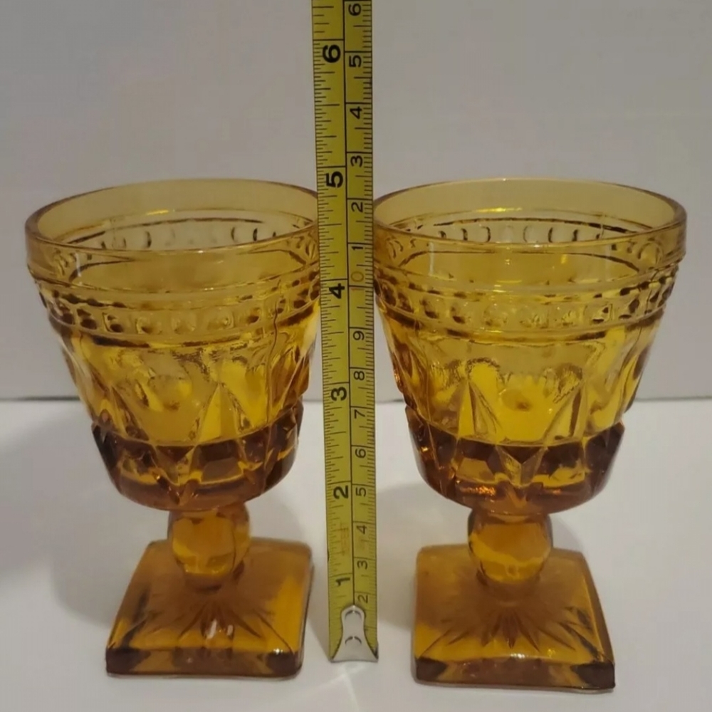 Vintage Amber Thumbprint Glass Goblet (Set Of 2)